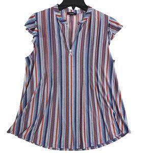 Cocomo Womens Graphic Print Sleeveless Zipper V Neck Top Shirt Size L